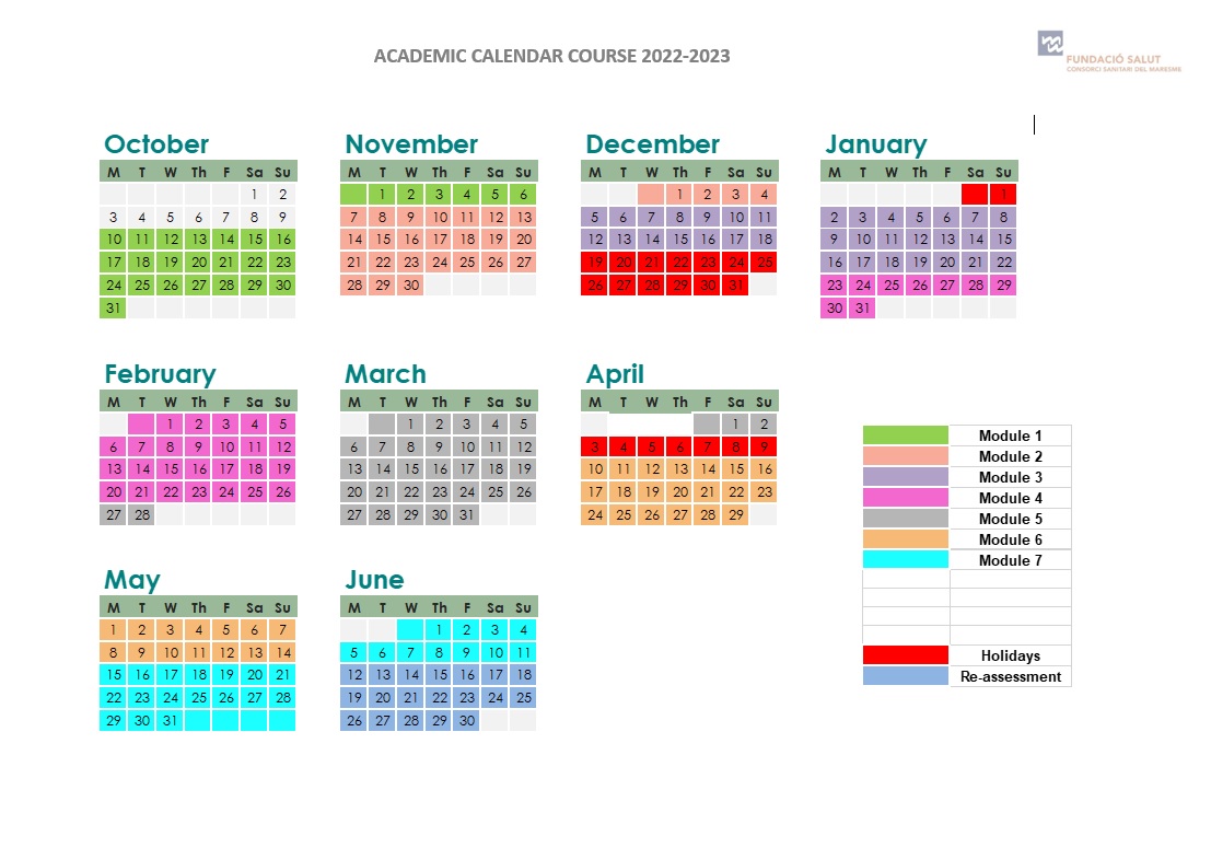 Calendar - Master's and Postgraduate in Swallowing Disorders